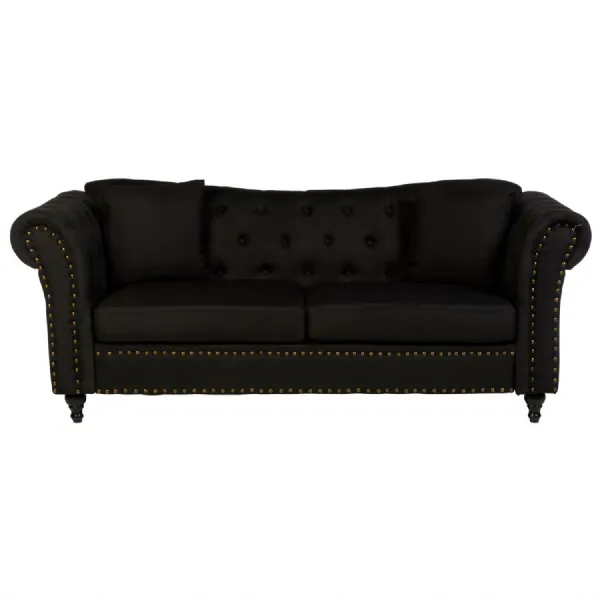 Studded Black Chesterfield 3 Seat Sofa