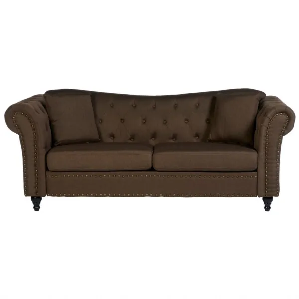 Studded Natural Chesterfield 3 Seat Sofa