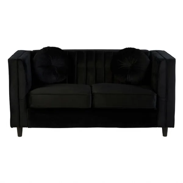 Black High Arm 2 Seat Velvet Sofa