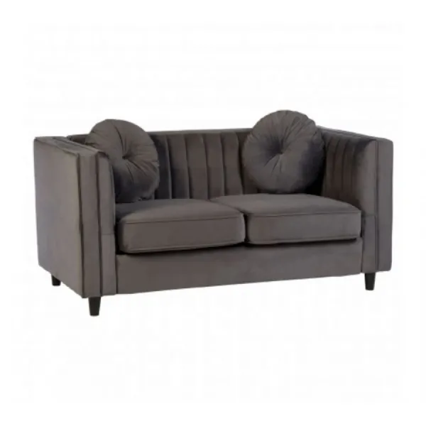 Grey High Arm 2 Seat Velvet Sofa