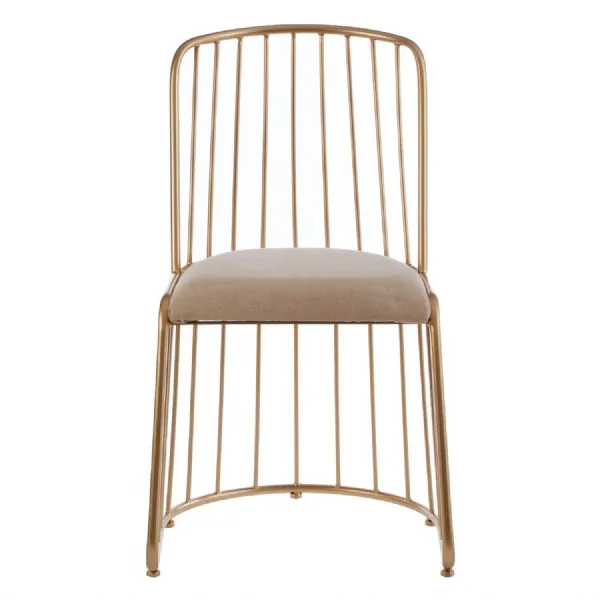Gold Wire Tub Dining Chair With White Linen Seat