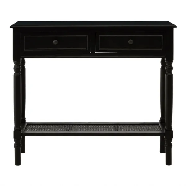 Black Shaker Style Console With Rattan Pot Board