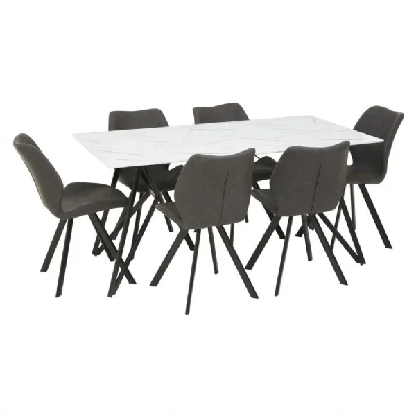 6 Seat Rectangular White Marble Dining Set