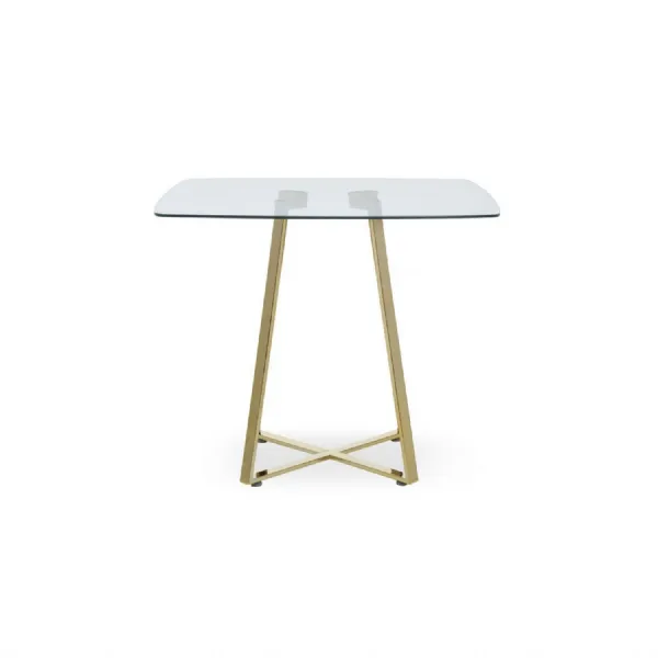 Minimal Square Glass Dining Table with Metallic Gold Legs