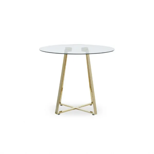 Minimal Round Glass Dining Table with Metallic Gold Legs