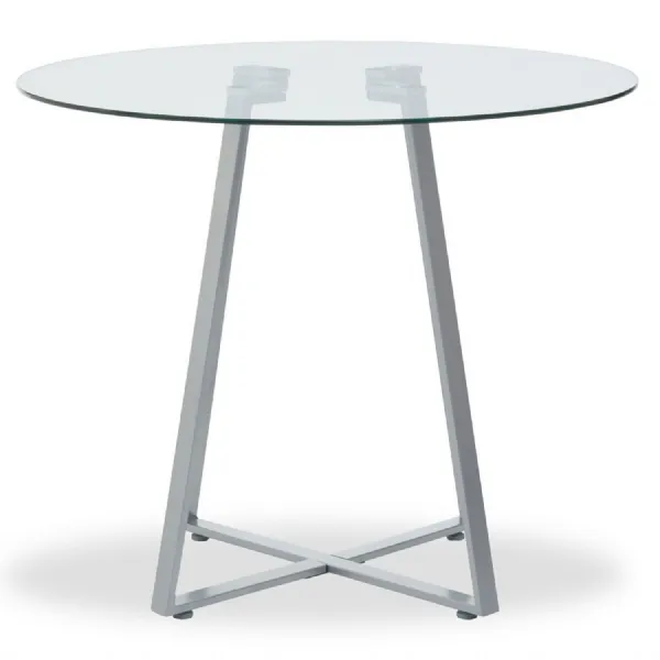 Minimal Round Glass Dining Table with Matte Grey Legs