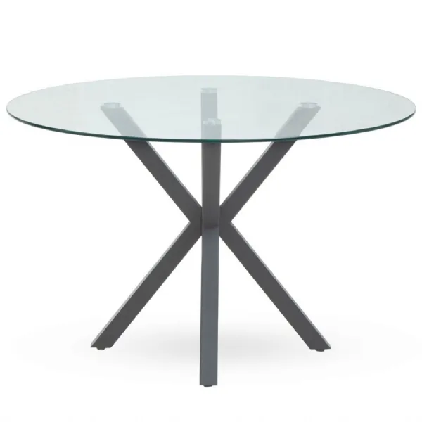 Contemporary Glass Top Round Table Metallic Grey Base