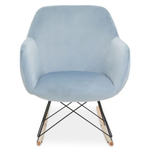 Contemporary Small Blue Velvet Rocking Chair