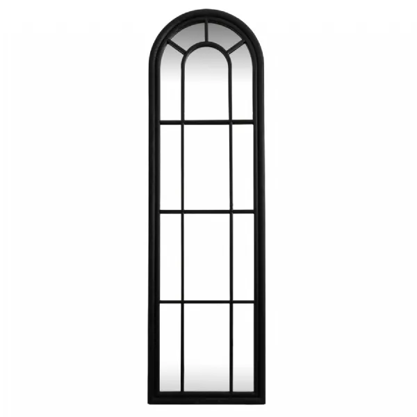 Black Wood Tall Arched Window Mirror