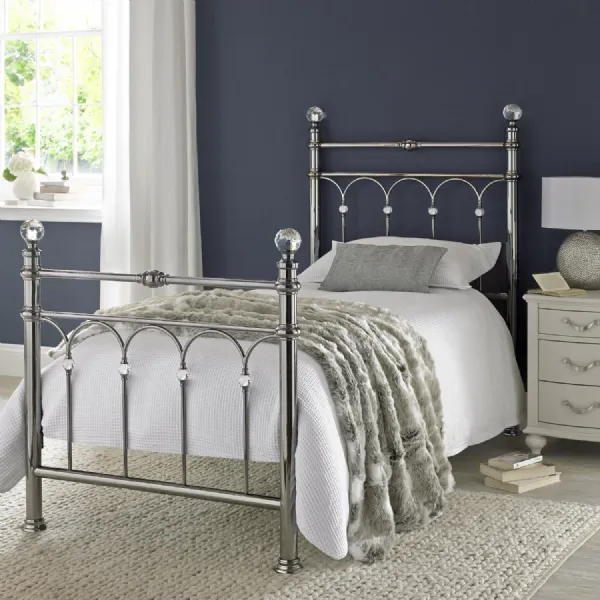 Antique Nickel Metal 3ft Single Bed Crystal Glass Finials