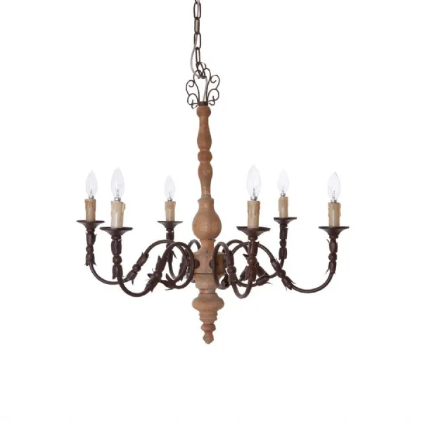 Wooden Antiquated 6 Arm Chandelier