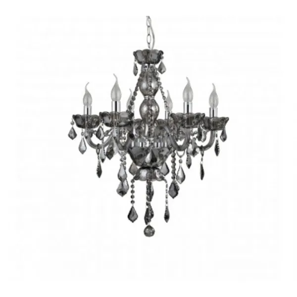Smoked Crystal 6 Arm Chandelier