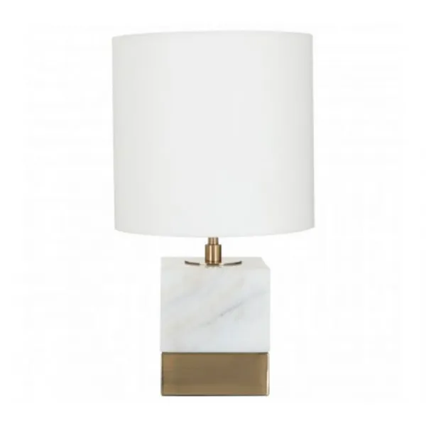 White Marble Accent Lamp With Cream Shade