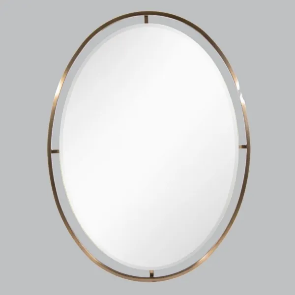 Dark Antique Brass Metal Framed Oval Mirror