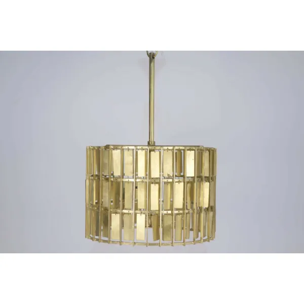 Large Antique Brass Metal Lamp with Tile Design Shade
