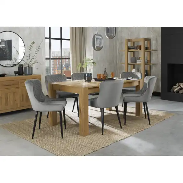 Light Oak Extending Dining Table Set 6 Grey Velvet Chairs