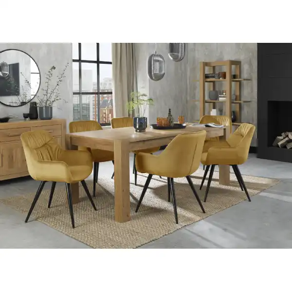 Light Oak Large Extending Dining Set 6 Yellow Velvet Chairs