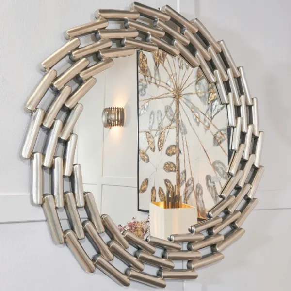 Silver Leaf Finish Round Wall Mirror