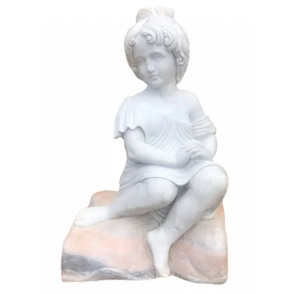 Classic White Marble Girl Sitting on Cushion Statue 68cm