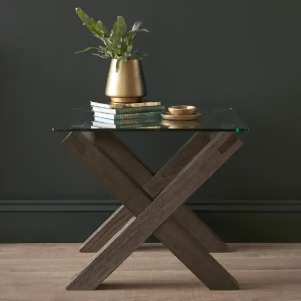 Dark Oak Square Glass Top Side Table