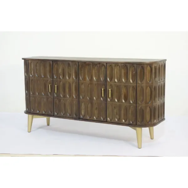 Artisan Mango Wood 4 Door Oval Carved Sideboard with Brass Legs