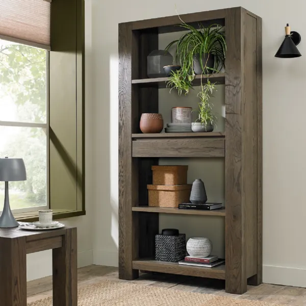 Fumed Dark Oak Open Display Bookcase Shelving Unit