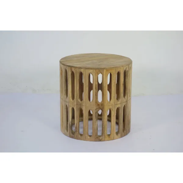 Wooden Carved Oval Tile Design Side Table with Bevelled Top