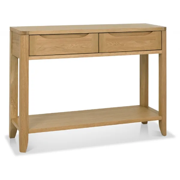 Oak 2 Drawer Console Hall Table with Lower Shelf