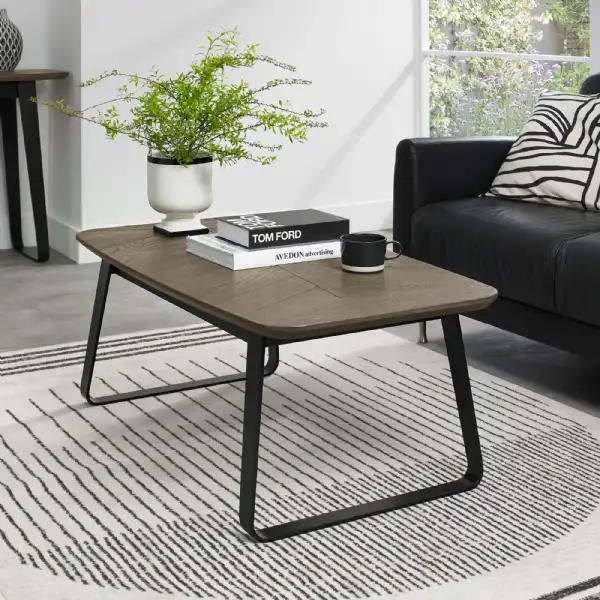 Weathered Oak Rectangular Coffee Table Metal Base