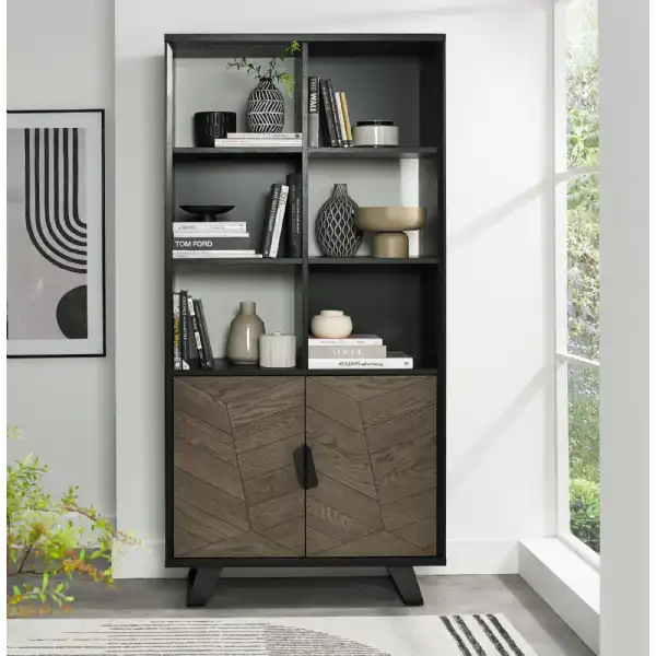 Weathered Oak Open Display Cabinet Shelving Unit