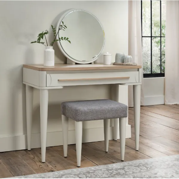 Grey Painted Light Oak Dressing Table Set with Stool and Mirror