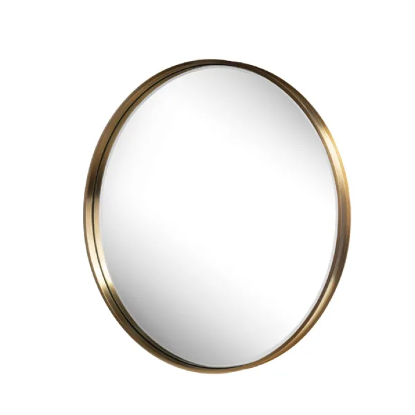 Brass Metal Thin Framed Round Wall Mirror