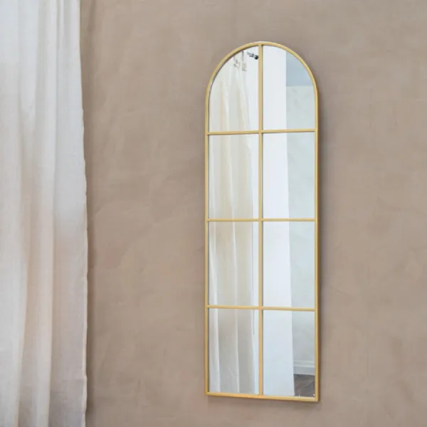 Brushed Gold Metal Arch Shaped Wall Mirror