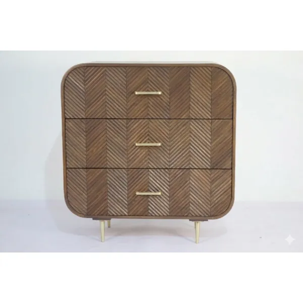 Sonar Wooden Layered Chevron Pattern Chest Of 3 Drawers