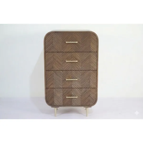 Sonar Wooden Layered Chevron Pattern 4 Drawer Tall Boy