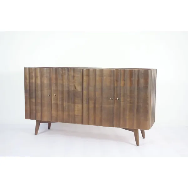 Natural Mango Wood 4 Door Fluted Sideboard with White Marble Top