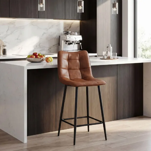 Tan Leather Effect Fabric Bar Stool Black Metal Frame