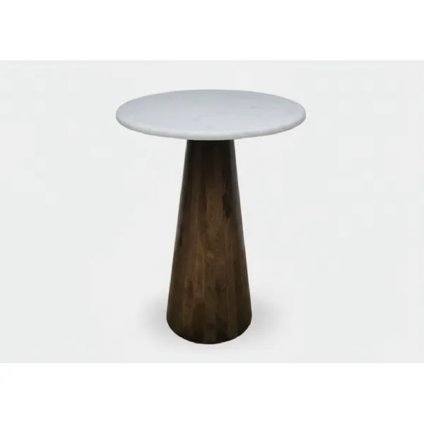 White Marble Top Natural Mango Wood Small Cone Side Table