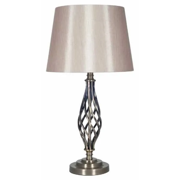 Silver Nickel Metal With Metallic Silver Coloured Table Lamp Base With Poly Silk Tapered Shade 25x56cm