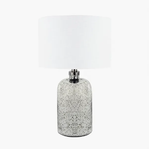 Ophelia Small Mercurial Glass Table Lamp Base with Lino 30cm White Self Lined Linen Cylinder Lampshade