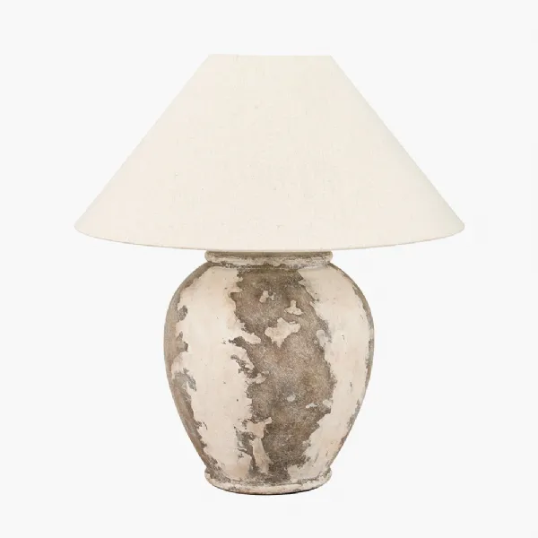 Lulia Antique Finish Stoneware Urn Table Lamp Base with Harley 50cm Slubby Hopsack Empire Lampshade