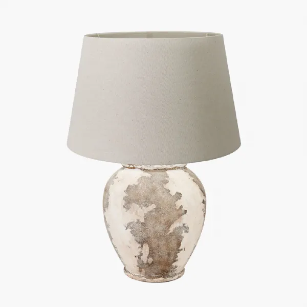 Lulia Antique Finish Stoneware Urn Table Lamp Base with Coast 45cm Cream Calico Tapered Lampshade