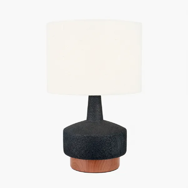 Elio Black and Wood Effect Textured Ceramic Table Lamp