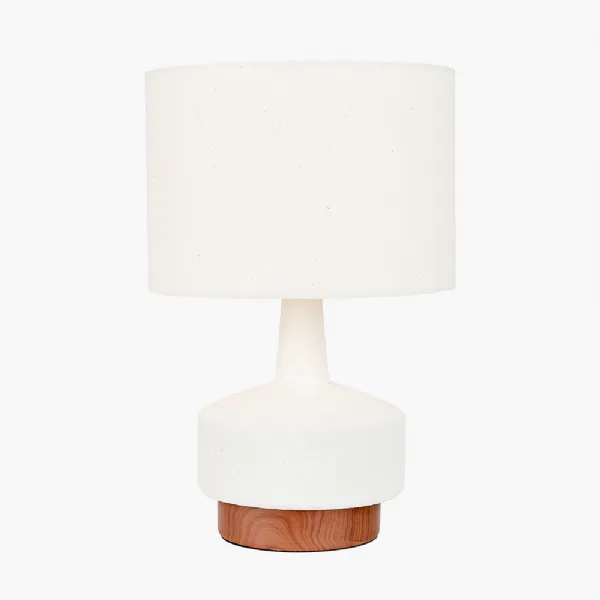 Elio White and Wood Effect Textured Ceramic Table Lamp