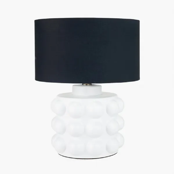 Serenity White Bobbled Ceramic Large Table Lamp Base with Harry 40cm Black Cotton Mix Cylinder Lampshade