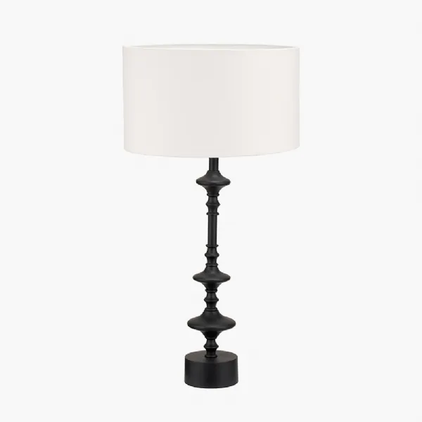 Emilio Matt Black Candlestick Table Lamp Base with Henry 35cm White Handloom Cylinder Lampshade