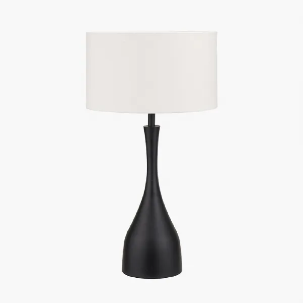 Llora Matt Black Metal Curved Table Lamp Base with Henry 35cm White Handloom Cylinder Lampshade
