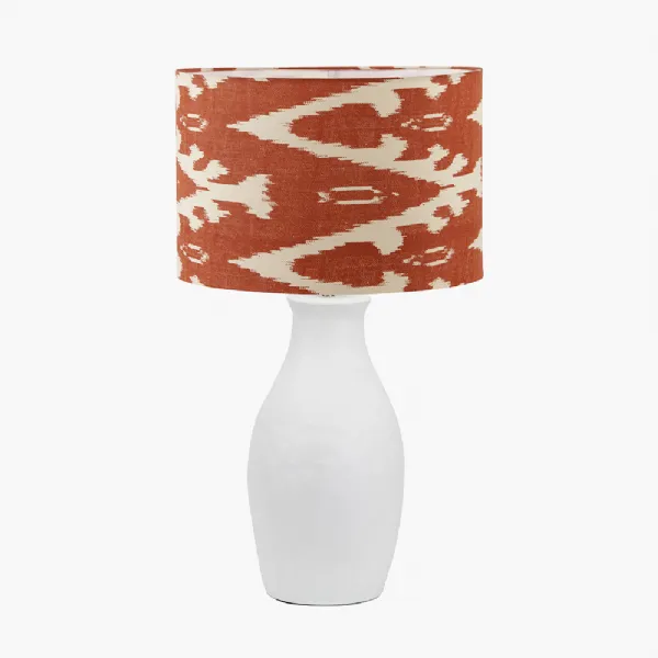 Eirene White Textured Stoneware Table Lamp Base with Lars 40cm Cinnamon Ikat Patterned Cylinder Lampshade