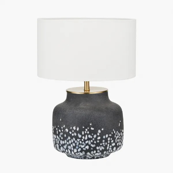 Etna Black and White Glass Table Lamp Base with Henry 40cm White Handloom Cylinder Lampshade