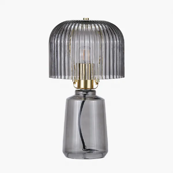 Zandra Grey Ribbed Glass Table Lamp